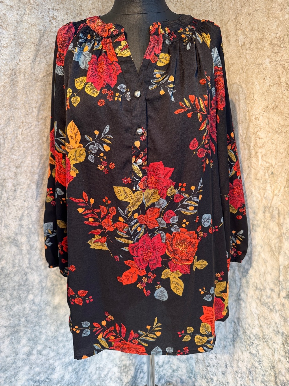 Sara Michelle Dark Floral Blouse - XL